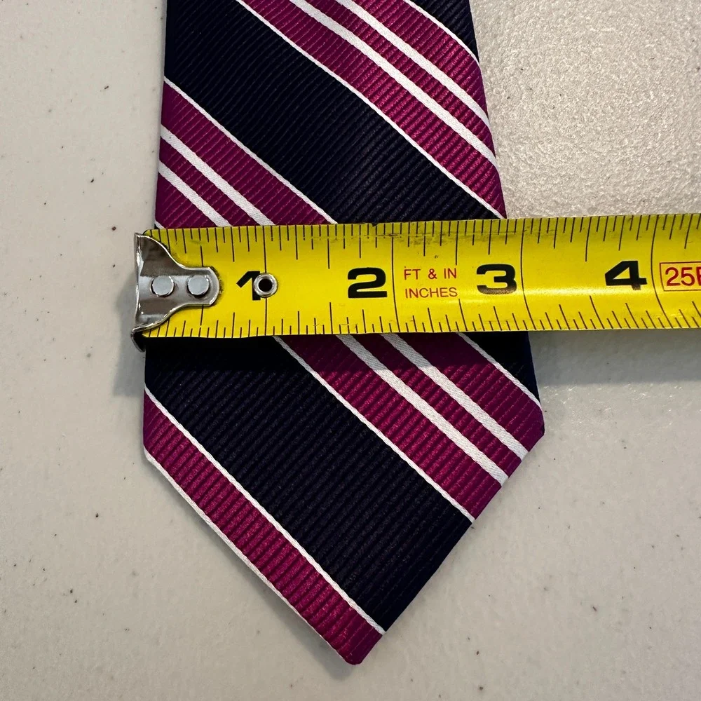 JOS A BANK TRAVELER Navy Purple White Stripe Silk‎ Necktie Mens Stain Resistant